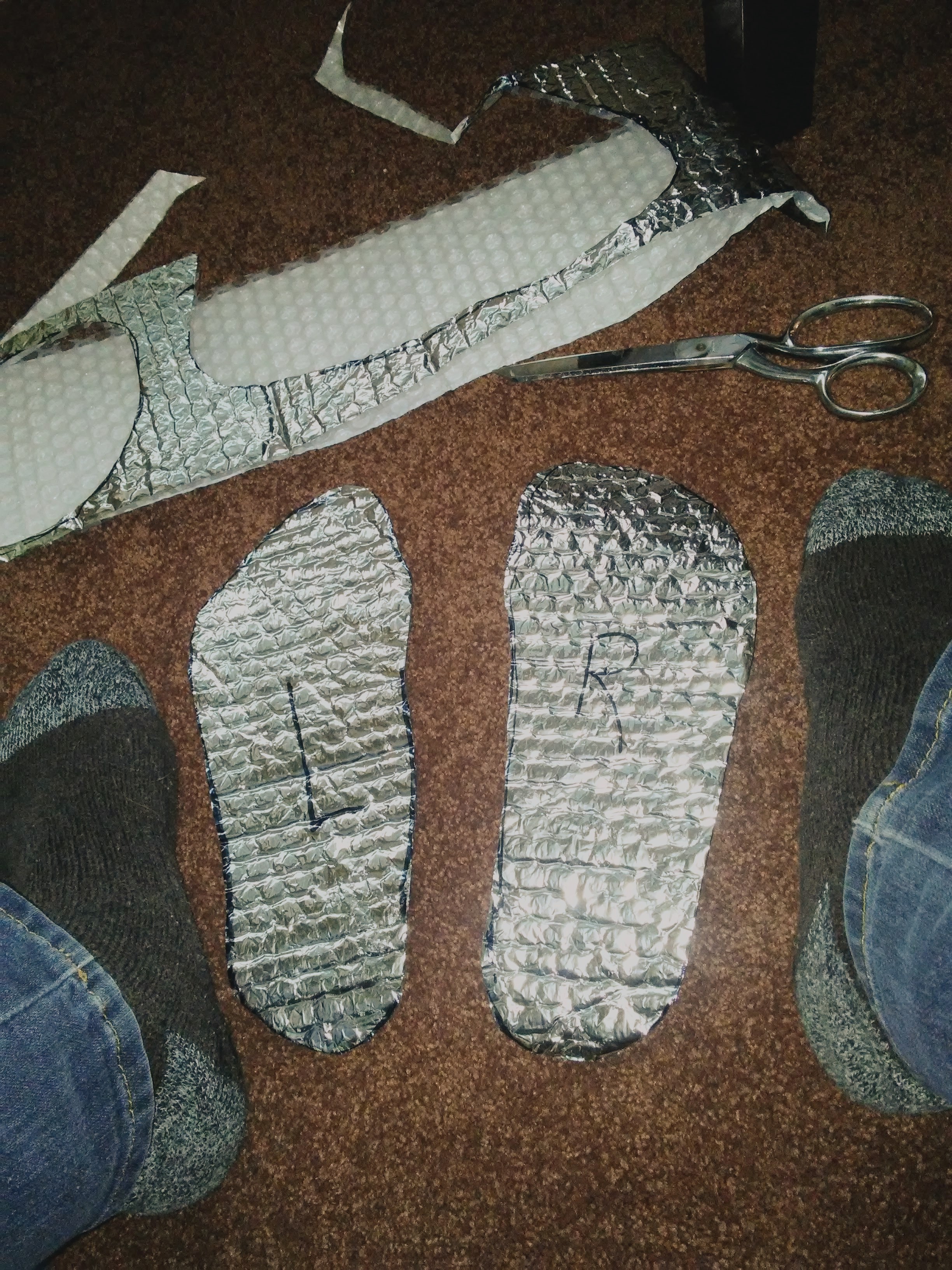 feet and a scissor and foil insoles.