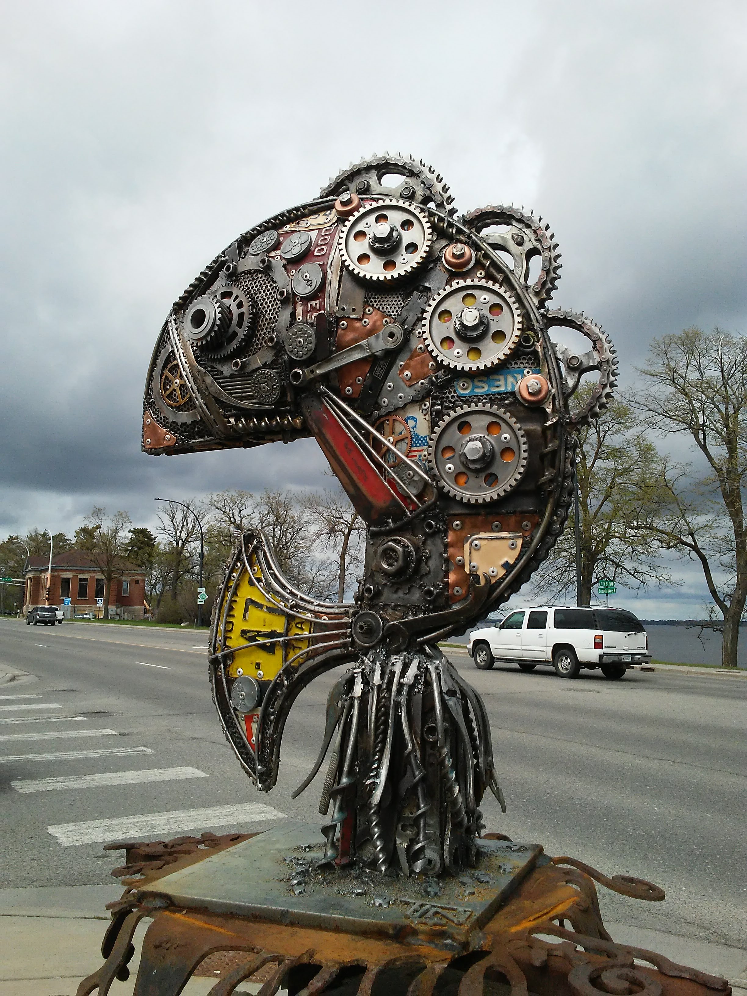 metal sculpture of a fish