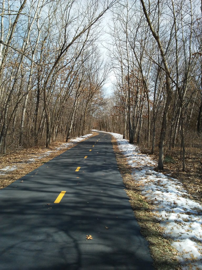 tree-lined bike trail in early spring